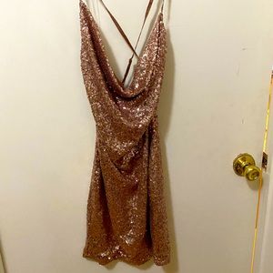 Fashionova sequin cowl mini with criss cross back